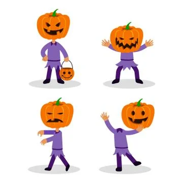 Jack Pumpkin Lantern Flat Character Set Stock Illustration