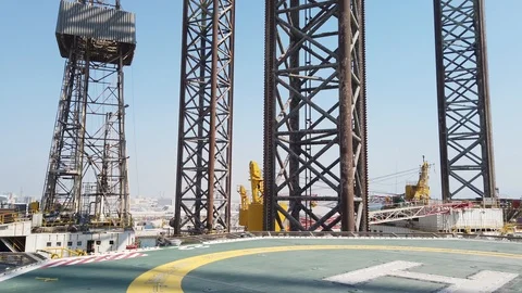 Jack up rig and helideck in the shipyard for repair Stock Footage 116495915