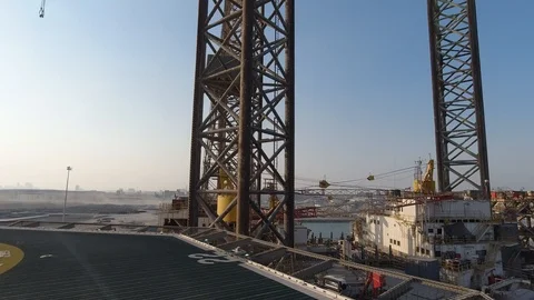 Jack up rig and helideck in the shipyard for repair Stock Footage 116502868
