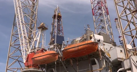 Jack up rig Paragon C-463 at the trawler quay - tilt up Stock Footage 76459042
