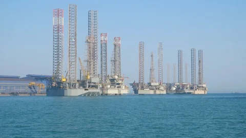 Jack up rigs in the shipyard for repair Stock Footage 116505125