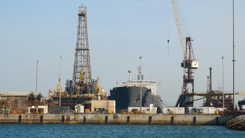 Jack up rigs in the shipyard for repair Stock Footage 116505401