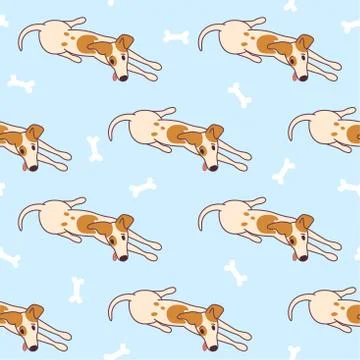 Jack russel terrier lying on the floor, ready to play. Doggy seamless pattern Stock Illustration