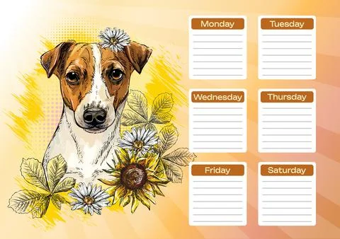 Jack Russel Terrier printable planner and school schedule vector Stock Illustration