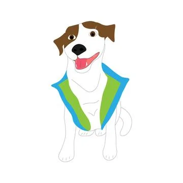 Jack Russell in a blue jacket. A simple and cute illustration of a sitting .. Stock Illustration