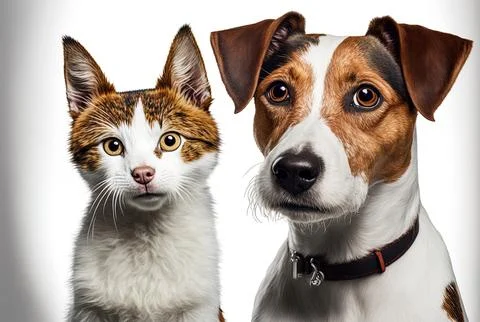 Jack Russell Terrier dog and Scottish Straight cat portrait, both in good Stock Illustration