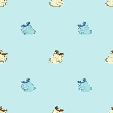 Jackalope pattern seamless. Hare with antlers mythical animal background. vec Stock Illustration