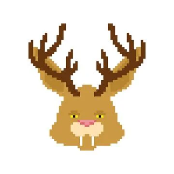 Jackalope pixel art. pixelated Hare with antlers mythical animal. 8bit vector Stock Illustration