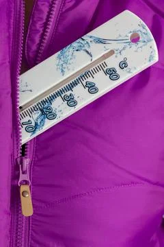 Jacket and thermometer. Stock Photos