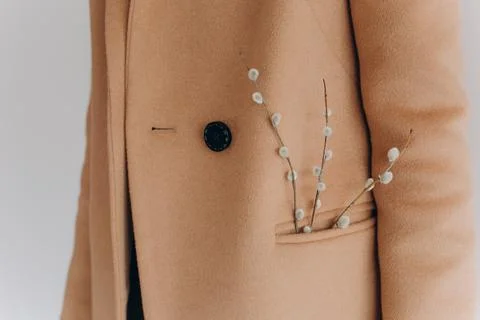 Jacket beige pocket spring branches womens day Stock Photos