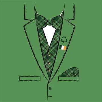 Jacket with a checkered vest and bow tie. Illustrazione stock