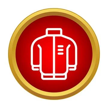 Jacket icon presenting outerwear on red circle button Stock Illustration