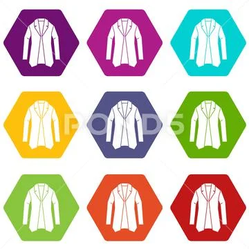 Jacket icon set color hexahedron Stock Illustration