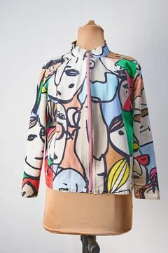 Jacket with multicolor design. Spring clothing for women Stock Photos