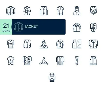 Jacket Vector Icon Collection featuring 25 PIXEL Perfect 256x256 Regular Li.. Stock Illustration