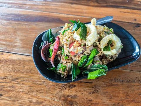 Jackfruit with curry paste with fried chilli and coriander Spicy foods of t.. Stock Photos