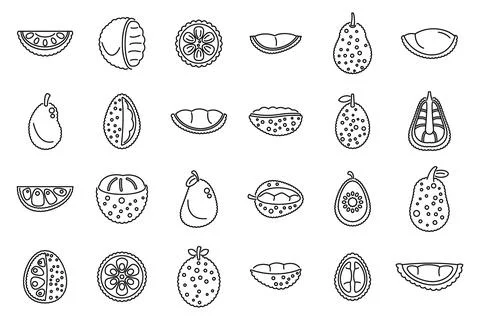 Jackfruit icons set outline vector. Vegan tropical exotic Stock Illustration