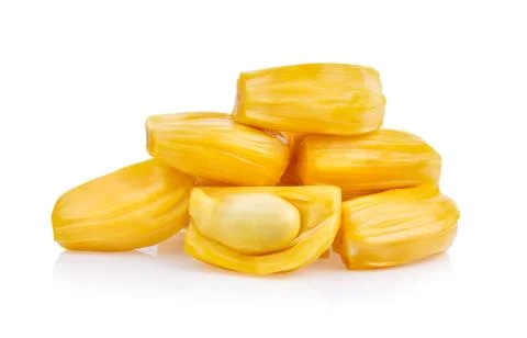 Jackfruit with jackfruit leaf, isolated on white background Stock Photos