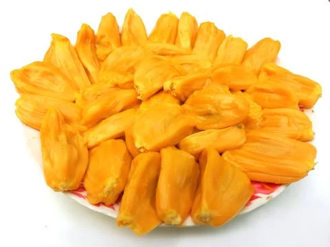 Jackfruit with jackfruit leaf, isolated on white background Stock Photos