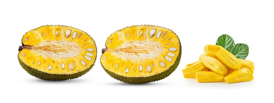 Jackfruit with leaf isolated Stock Photos