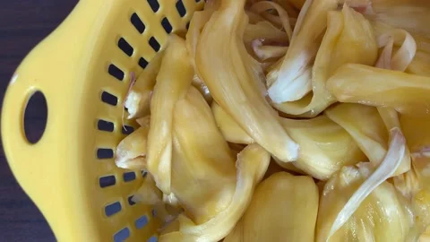 Jackfruit in yellow tray Stock Footage 155439494