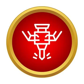 Jackhammer breaking ground line icon in red circle Stock Illustration