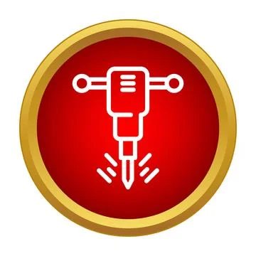 Jackhammer breaking tool icon on red button Stock Illustration
