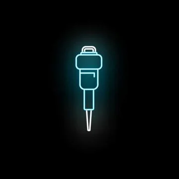 Jackhammer construction tool neon blue glowing icon Stock Illustration