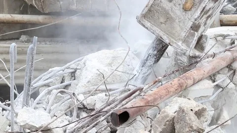 Jackhammer destroying a concrete structure with sound Stock Footage 72778600
