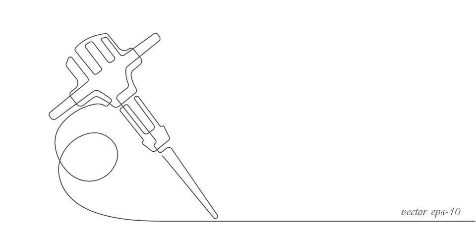 Jackhammer drawing.Construction work tool.Continuous line drawing. 스톡 일러스트