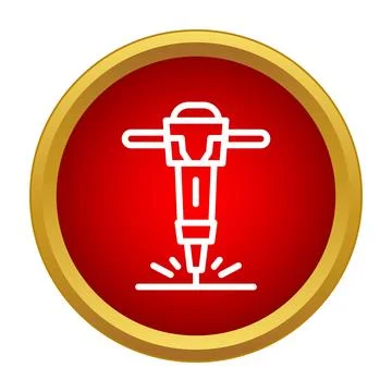 Jackhammer line icon working on a red button background Ilustración de archivo