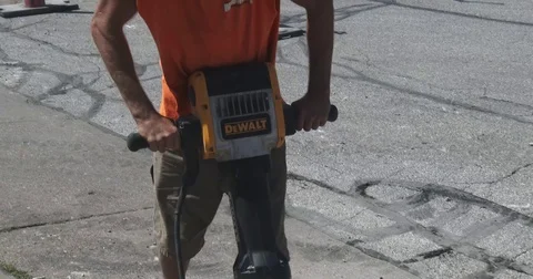 Jackhammer Operator - Close Up of Hands Stock Footage 78584806