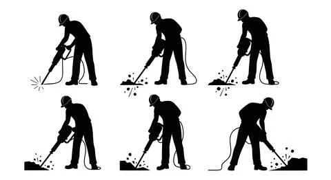Jackhammer Operator Silhouette Collection Stock Illustration
