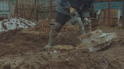 Jackhammer work, Jackhammer, Breaking stone with jackhammer Vídeos de archivo 332771203