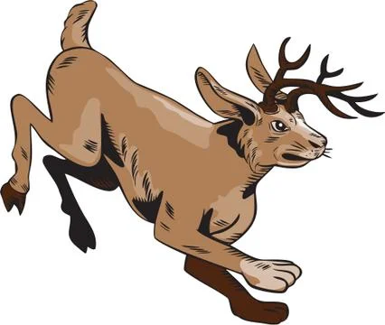 Jacklope Jumping Side Etching Stock Illustration