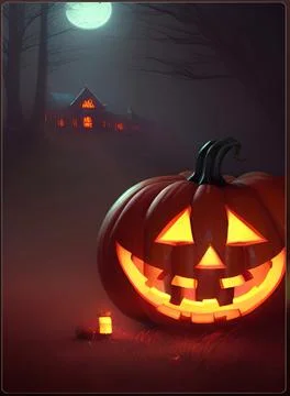 Jackolantern with Haunted House on Halloween Illustrazione stock
