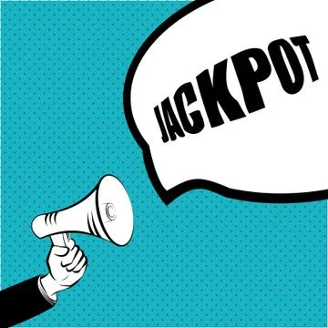 Jackot concept. Megaphone in hand a message blue color Vector EPS 10 Stock Illustration