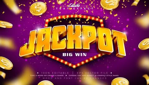 Jackpot 3D Editable Text Effect Design Vector Graphic Style Effect with Gold  Illustrazione stock