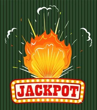 Jackpot Caption on Signboard, Explosion with Fire Stock Illustration