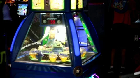 Jackpot funfair game lights play Stock Footage 98677247