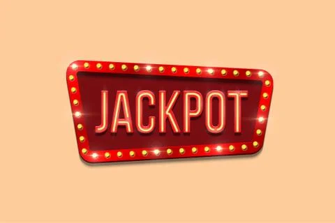 Jackpot sign template. Vector neon Jackpot word on bulb frame. Stock Illustration