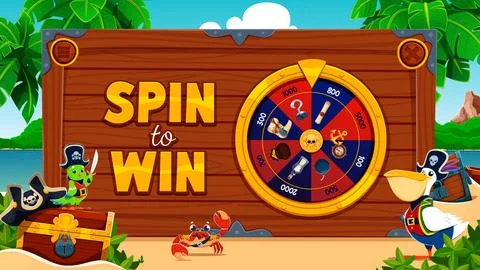 Jackpot slot machine spin wheel, pirate casino Illustrazione stock