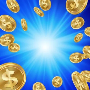 Jackpot Winner Background Vector. Falling Explosion Gold Coins Illustration Illustrazione stock