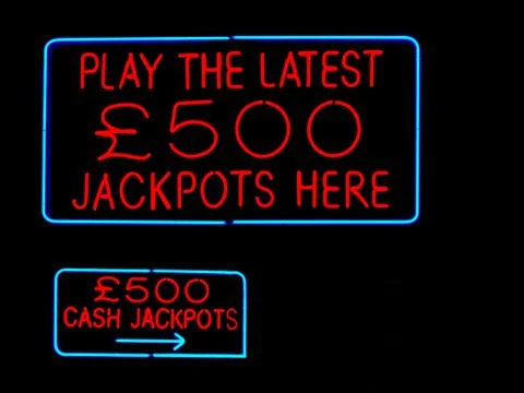 Jackpots neon sign 스톡 사진