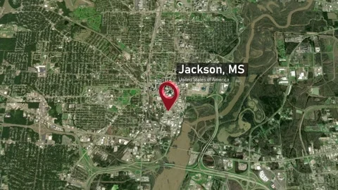 Jackson City Map Zoom (MS, USA) from Space to Earth Video stock 295801039