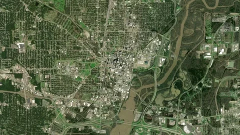 Jackson City Map Zoom (MS, USA) from Space to Earth (no pin, no text) Stock Footage 339747878