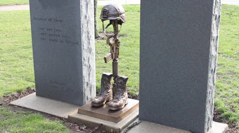 Jackson, Michigan War Memorial, West Michigan Avenue, Jackson, MI.  Helmet, r Stock Footage