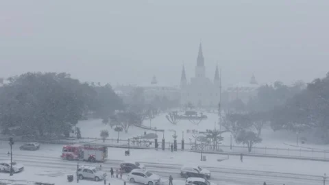 Jackson Square New Orleans Blizzard and Snow Aerial Stock Footage 330877482