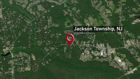 Jackson Township City Map Zoom (NJ, USA) from Space to Earth Video stock 295801033