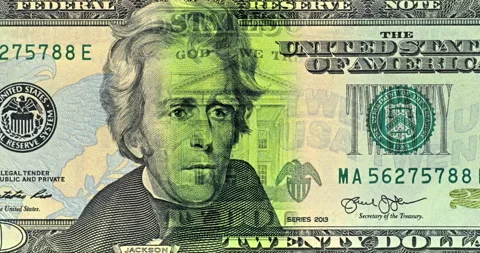 Jackson Twenty Dollar Bill Under Security Scan. Video stock 346466359